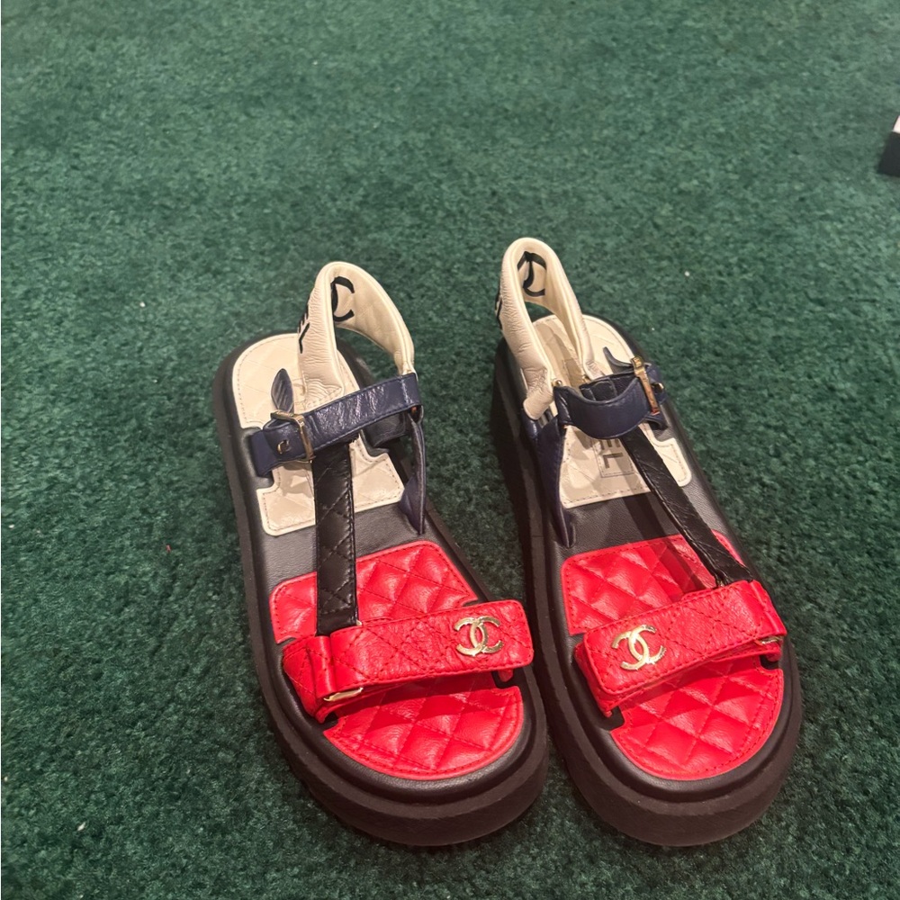 CHANEL Women's Red and Navy Sandals